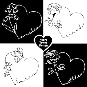 Custom Birth Flower Heart Tattoo Design: Memorial Tattoo Art (Digital Download)