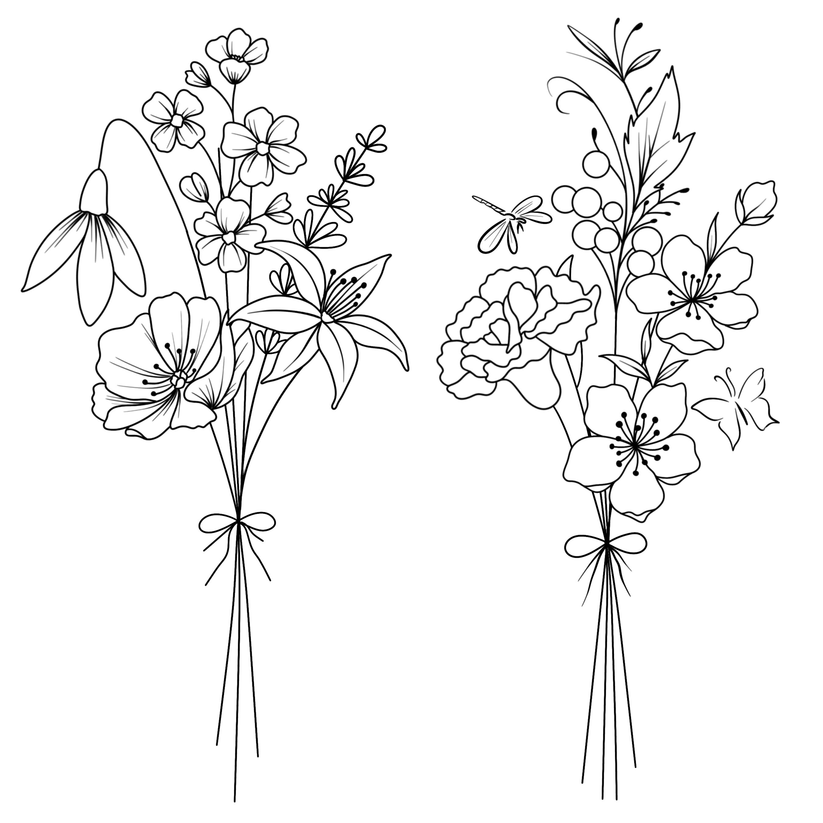 Ramo de flores de nacimiento familiar personalizado: Impresión artística  minimalista (descarga digital) - Etsy México, image size:2700x2700