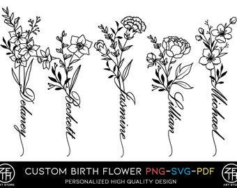 Custom Birth Flower Name Tattoo Design (PNG, SVG, PDF)