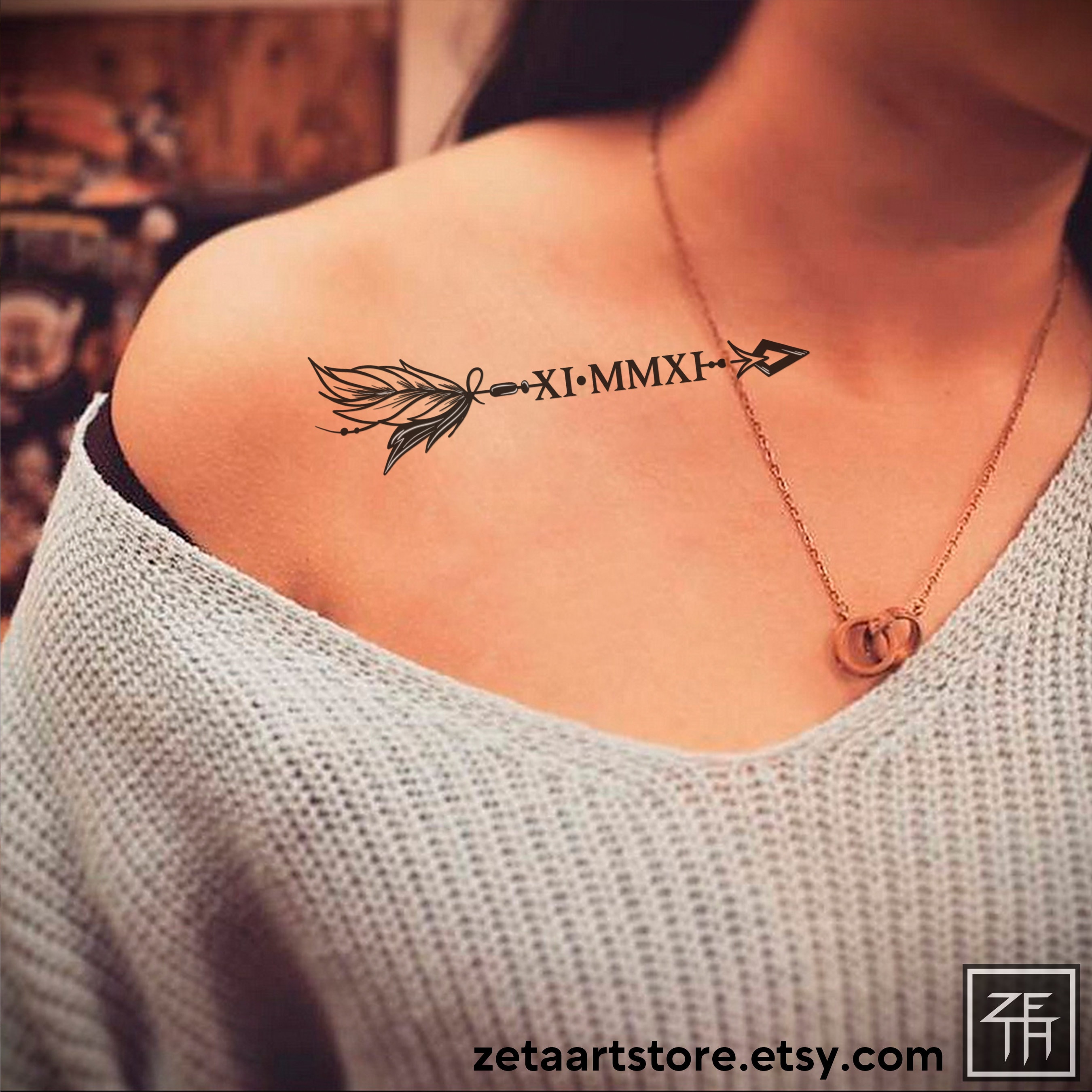 Arrow Tattoo with Roman Numerals Style