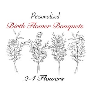Kundenspezifisches Geburts-Blumenstrauß, Familien-Geburtsmonat Tattoo-Design, Blumenstrauß-Druck, Blumentattoo-Design, 2-4 Blumen, minimalistisches Druckgeschenk