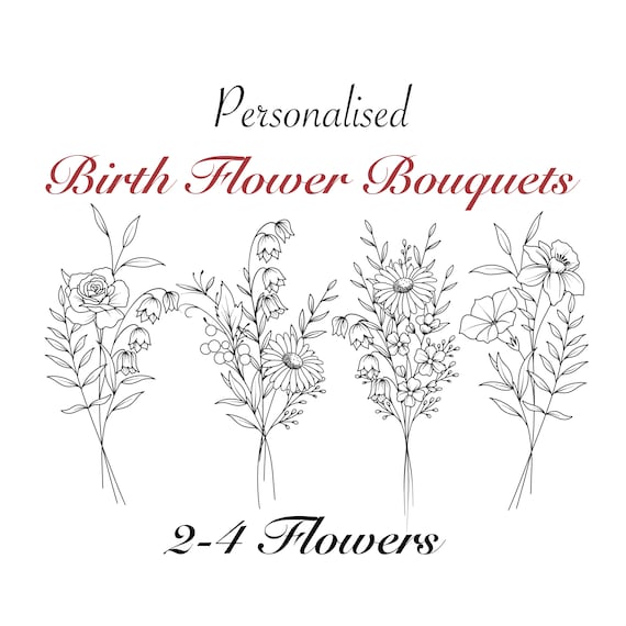 Custom Birth Flower Bouquet Tattoo Design: Minimalist Floral Print (Digital Download)