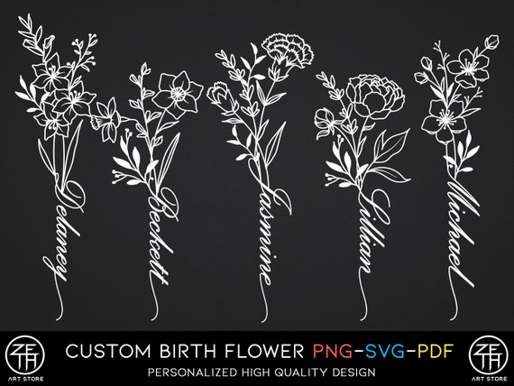 誕生花の名前のカスタムタトゥーデザイン（PNG、SVG、PDF） - Etsy 日本