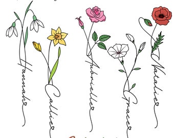 Birth Month Flower Name Tattoo Design: Custom Floral Bouquet (Digital Download)
