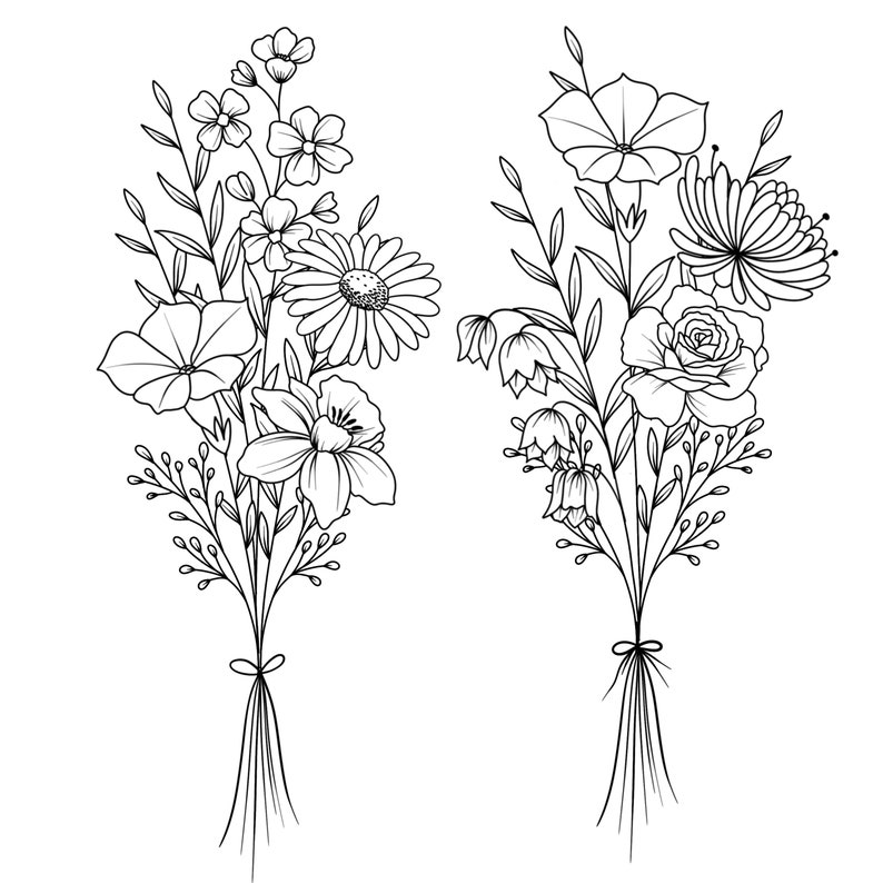 Individueller Geburtsblumenstrauß, Familie Geburtsmonat Tattoo-Design, Bis zu 10 Blumen, Blumenstrauß-Druck, Florales Tattoo-Design, Digitaldruck Bild 7