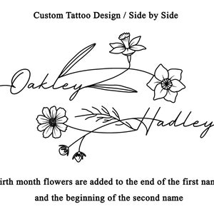 Individuell 2 Namen Geburtsblumen Tattoo, Familie Geburtsmonat Tattoo Design, Unterarm Tattoo Art, Sohn und Tochter Tattoo Design, Paar Tattoo Art