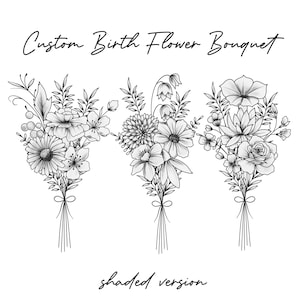 Benutzerdefinierte Geburt Blumenstrauß, Familie Geburtsmonat Tattoo-Design, bis zu 15 Blumen, Blumenstrauß Print Floral Tattoo Design Digitaler Download