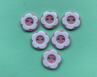 6 Pink and White Flower  Buttons, resin with 2 Holes For Decoration Craft Sewing Knitting Crotchet Jewelry Accessories 12mm Baby Buttons
