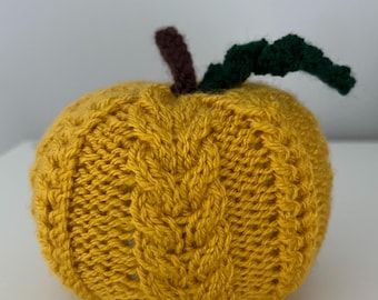 Knitting Pattern to create your own Cable Pumpkin, 9cm approx size, make your own decoration for Halloween Autumn season vibes, flat needles