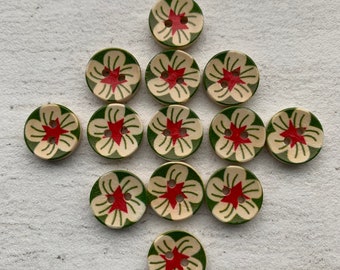 6 pcs 15mm dia Wood flower/floral, Pink green Sewing Buttons Scrapbooking Round 2 Holes Baby, Wedding  Craft Sewing Buttons flower button