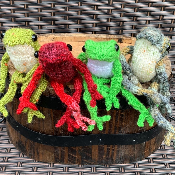 1 Hand Knitted Frog, Pocket Frog, Emotional Support Frog, Frog Clothing, Frog Jumper, Handmade From Dot Pebbles Pattern Unusual Quirky Gift