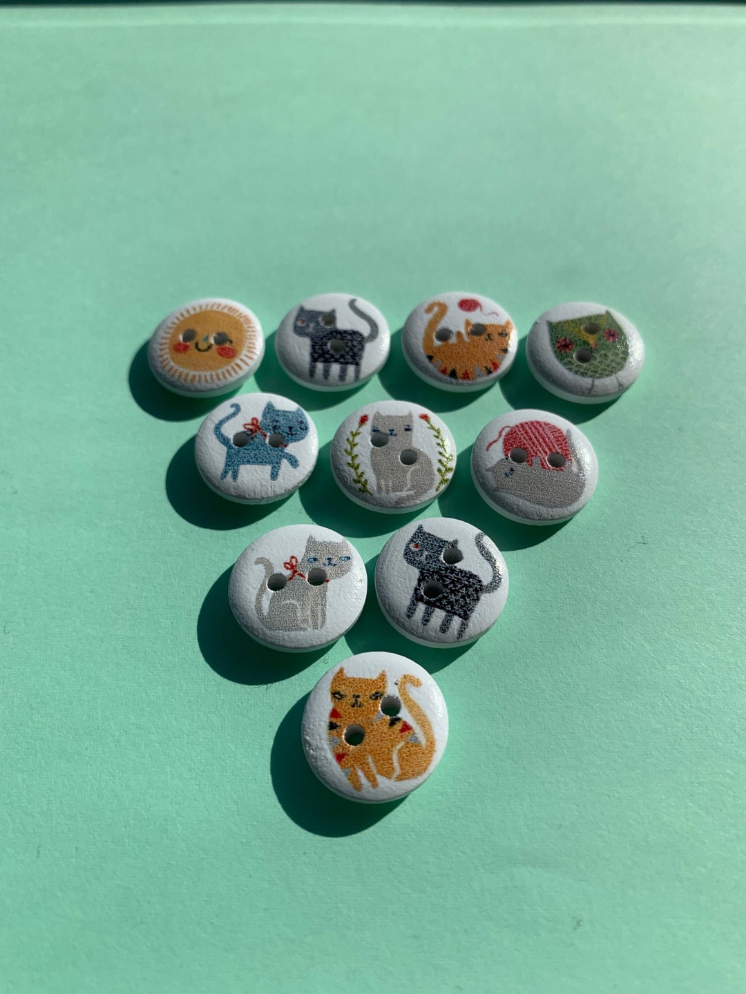 Delightful Cat Buttons Set of 6 X 15mm Buttons, Girl Buttons, Boy ...