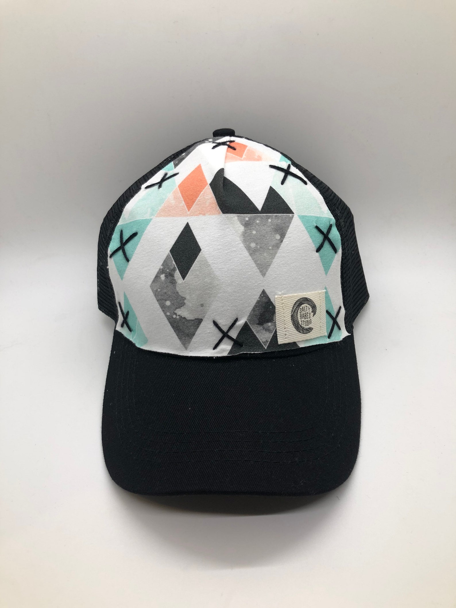 Geometric triangles on a black regular SnapBack hat | Etsy