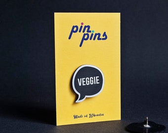 Vegan Pin! Speech Bubble Pin, Brooch, Badges, Green Food lover pins, Cute pin, Vegetarian Veggie Vegan Pin, black & brass