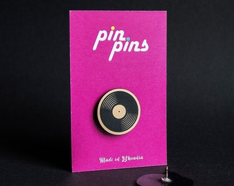 Disco in vinile Pin! - Spille, Song Sound Badge, Music Brooch, Abbigliamento accessorio pin, Music Lover Accessorio, musicista, Musical black & brass