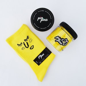 Funny Crazy Face Socks Yellow Original Gift Pack, Best Gift, Presents, Unisex Elastic One size 36-44 Cotton, Crew, Embroidered Casual Socks