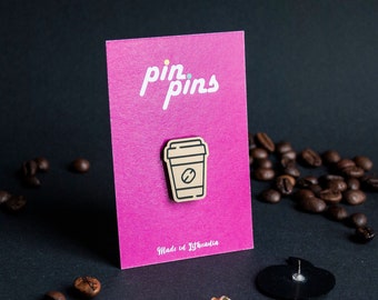 Coffee Cup Mug Thermos Pin! - Drinks, Badges, Brooch, Coffee, Culinary and Kitchen Pin, original gift, gift idea, black & brass