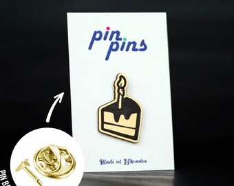Birthday Cake Piece, Slice Pin! - badges, brooch, food, food cake lover pin, cute pin, Happy Birthday Pin, foodie, pie pin, black & brass