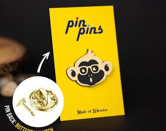 Monkey Pin! - pins, badges, brooch, animal pins, cute pins, monkey pin, monkey, black & brass