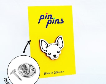 Chihuahua hundansikte Pin! Brosch, märken, djurnålar, söta nålar, chihuahua, hundälskare, originell present, presentidé, svart & mässing