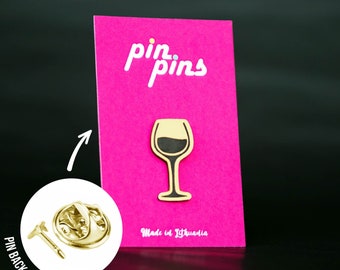 Wine Glass Lover Pin! - badges, brooch, wine drinking pins, Bartender gift, I love Wine, black & brass, Lover Alcohol, Cocktails