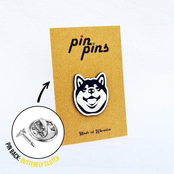 Smiling Shiba Inu Akita dog Pin! Brooch, Badges, Animal pins, Cute pins, Shiba Inu, Dog Lovers, original gift, gift idea, black & brass