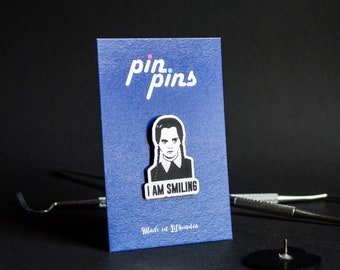 I am (not) smiling Pin! - badges, Wednesday Addams family, smiling gift, dental assistant, tooth fairy, black & brass
