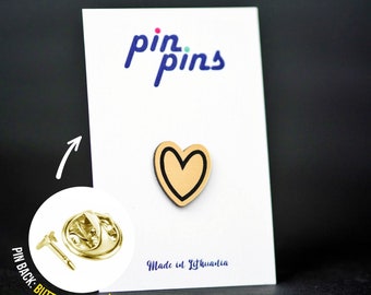 Tiny Heart Pin! - badges, cute pins, brooch, geometric line, heart, love day, Valentine's day, Valentine's Day Gift, Love Gift black & brass