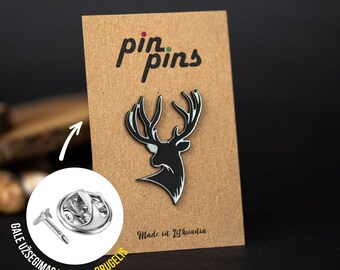 Deer Elk Geometric line Pin! - pins, brooch, badges, animal pins, cute pins, deer pin, elk pin, Woodland, black & brass