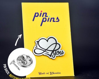 I Love You Pin! cute pins, heart, love pin, badges, brooch, love day, Valentine&#39;s day Pin, Valentine&#39;s Day Gift, Love Gift, black & brass