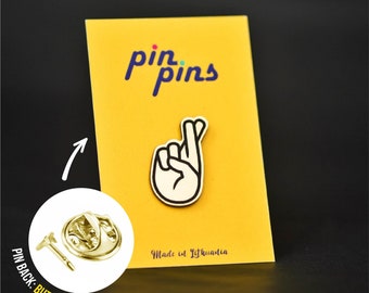 Crossed fingers Pin! Pins, badges, brooch, Crossed fingers, Luck Pin, Pin For Luck, original gift, gift idea, black & brass