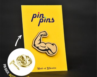 Muscle, Body Builder, Strong Arm Pin! - Sport, Body Builder, Muscle, Brooch, Badges, Strong Arm, original gift, gift idea black & brass