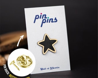 Star Pin! - pins, brooch, badges, cute pins, star pin, star, Cosmic, night moon star pins, Cosmos, black & brass