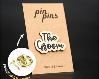 The Groom Pin! Badges, Brooch, Wedding Pin, Team Groom, Gift from Groomsman, Gift for Groom, Bachelor Party, Man Party Pins, black & brass