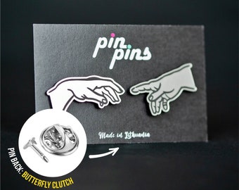 The Creation Of Adam, Michelangelo touch Pin! Brooch, Badges, Pins set, Cute pins, Adam Pin, God pin, Holy touch pin, Art pin, black & brass