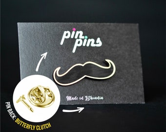 Mustache, Gentlemen Pin! - pins, cute pins, mustache, brooch, badges, men's pins, Barber Shop Pin, original gift, gift idea, black & brass