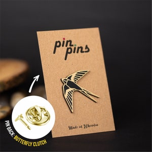 Bird Swallow Geometric Line Pin! - brooch, badges, animal, bird pin, geometric line pin, Swallow Pin, Animal Lover, Bird Lover black & brass