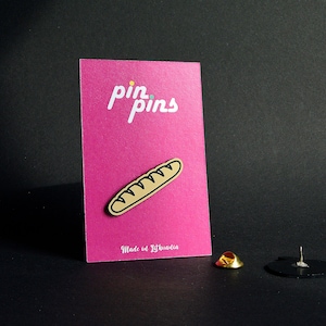 Baguette Paris Food Bread French bread pin badge, retro Pin badge , Pins, badges, brooch, funny pin, original gift idea, black & brass