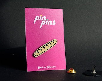 Baguette Paris Food Bread French bread pin badge, retro Pin badge , Pins, badges, brooch, funny pin, original gift idea, black & brass