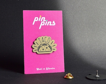 Taco funny food Mexica national dishes pin badge , retro Pin badge , Pins, badges, brooch, funny pin, original gift idea, black & brass