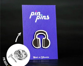Headphones Earphones Pin! - Song Badge, Music Brooch, headphones pin, Clothing accessory pin, earphones, Music Lover, black & brass