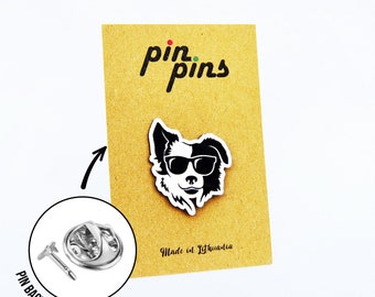 Funny Australian Shepherd, Border Collie with glasses Pin! Brooch, Badges, Animal pins, Dog Lovers, original gift, gift idea, black & brass