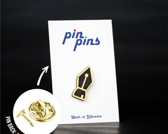Writer Fountain Pen tool Calligraphy Pin! - Pins, Badge, Brooch, Writer pins, Clothing accessory pin, black & brass