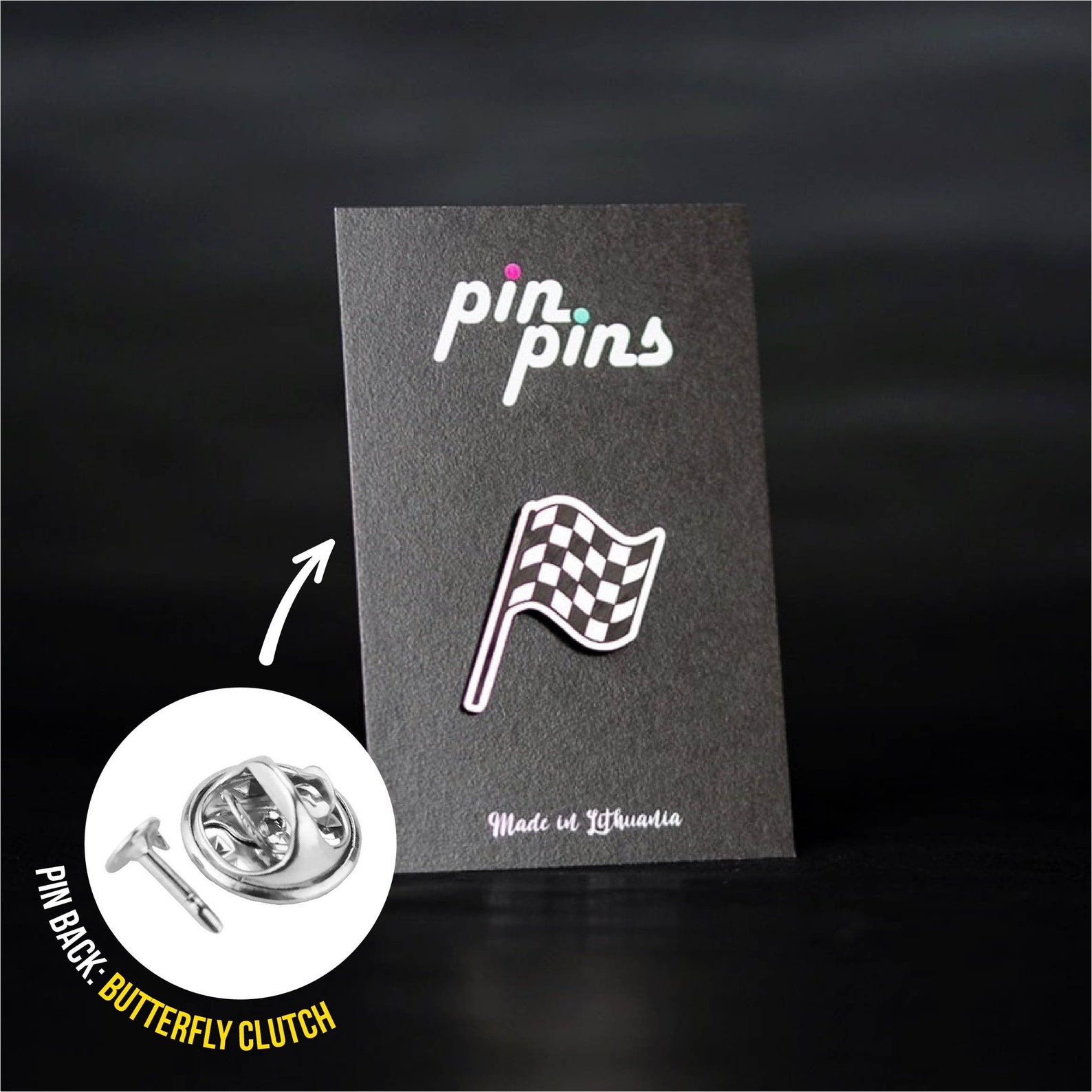 Flag Finish Winning Post Pin! - Car Driving Badges, Brooch, Car Lover ...