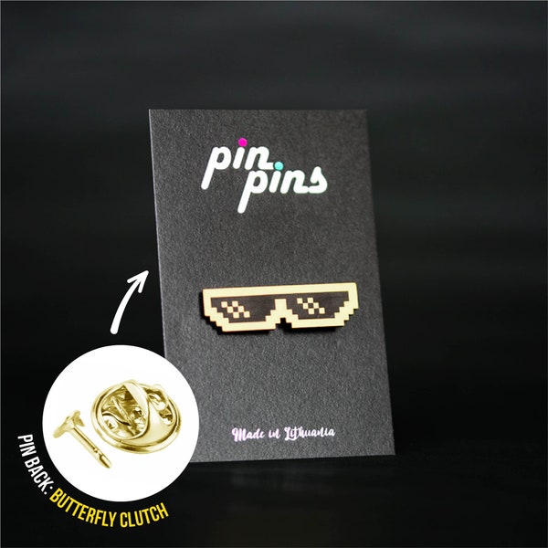 Thug Life sunglasses meme Pin! - Meme pin, funny pin, original gift, Clothing accessory pin, Pixel cool Sunglasses, black & brass