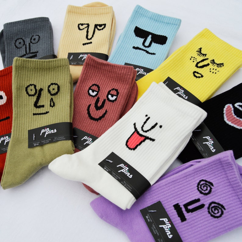 Calcetines Divertidos Crazy Face Paquete de Regalo Original de Colores, Mejor Regalo, Regalos, Elásticos Unisex Talla única 36-44 Algodón, Tripulación, Calcetines Casuales Bordados imagen 1