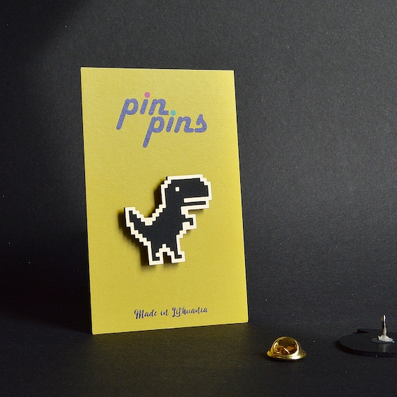 Pixel Dino T-Rex google chrome game Dinosaur retro Pin badge , Pins, badges, brooch, funny pin, Humor Pin, original gift idea, black & brass