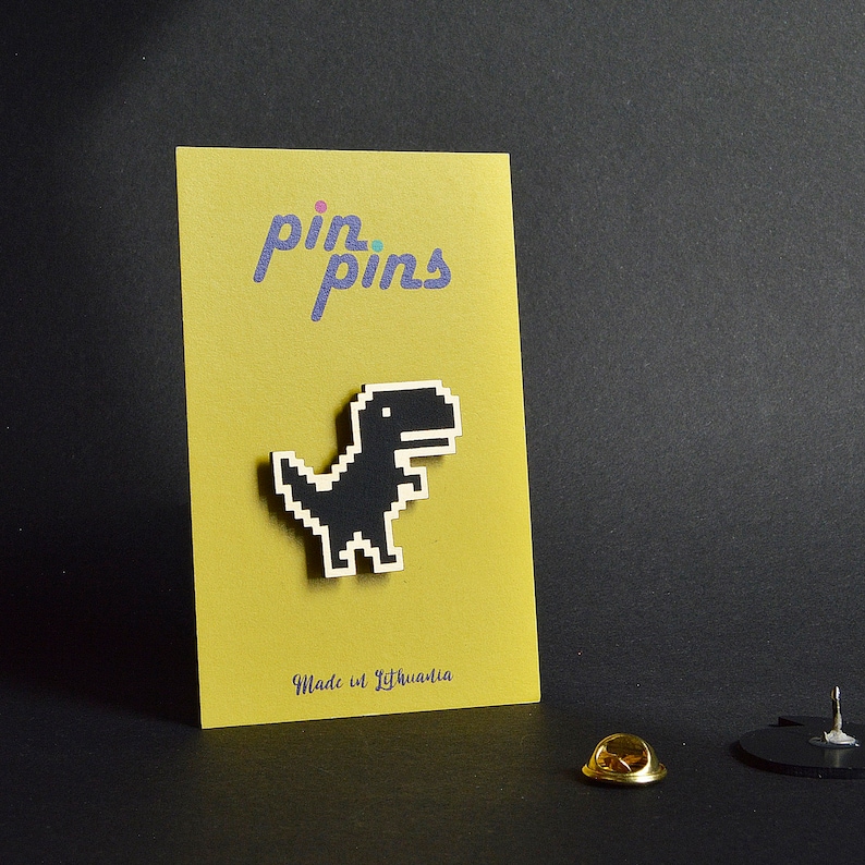 Pixel Dino T-rex Google Chrome Game Dinosaur Retro Pin Badge , Pins ...
