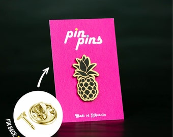 ¡Pin de piña! - elegantes alfileres sólidos, insignias, broche, alfileres tropicales, alfileres de comida, alfiler de fruta, línea geométrica, accesorio de ropa negro & latón