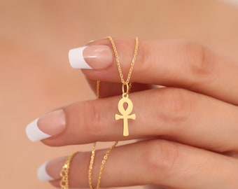 14K Solid Gold Kleine Kreuz Halskette, Eleganter Religiöser Schmuck, Christlicher Glaube Halskette, Minimalistischer Kreuz Charm Anhänger, Weihnachtsgeschenke